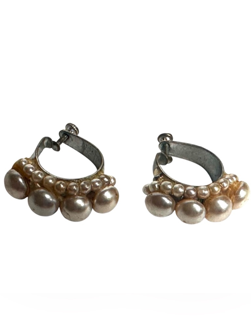 Vintage Mid Century Classic Faux Pearl Screw Back Earrings Retro Glamour